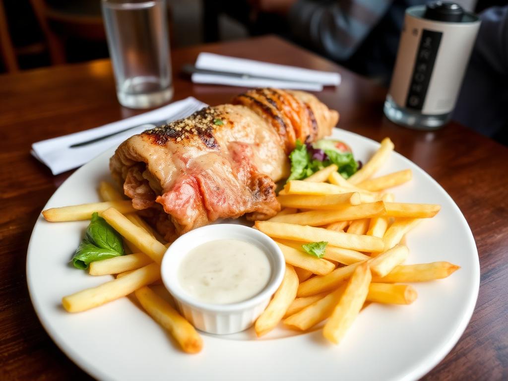 Plato de döner con patatas fritas y ensalada